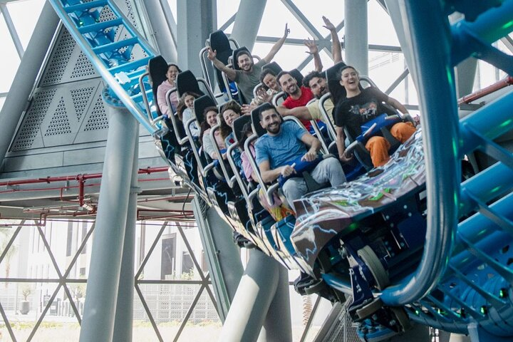 Experience the adrenaline rush as riders soar high on the world's fastest indoor roller coaster enjoying speedy twists and drops all set within the modern skyline of Dubai Hills Mall.